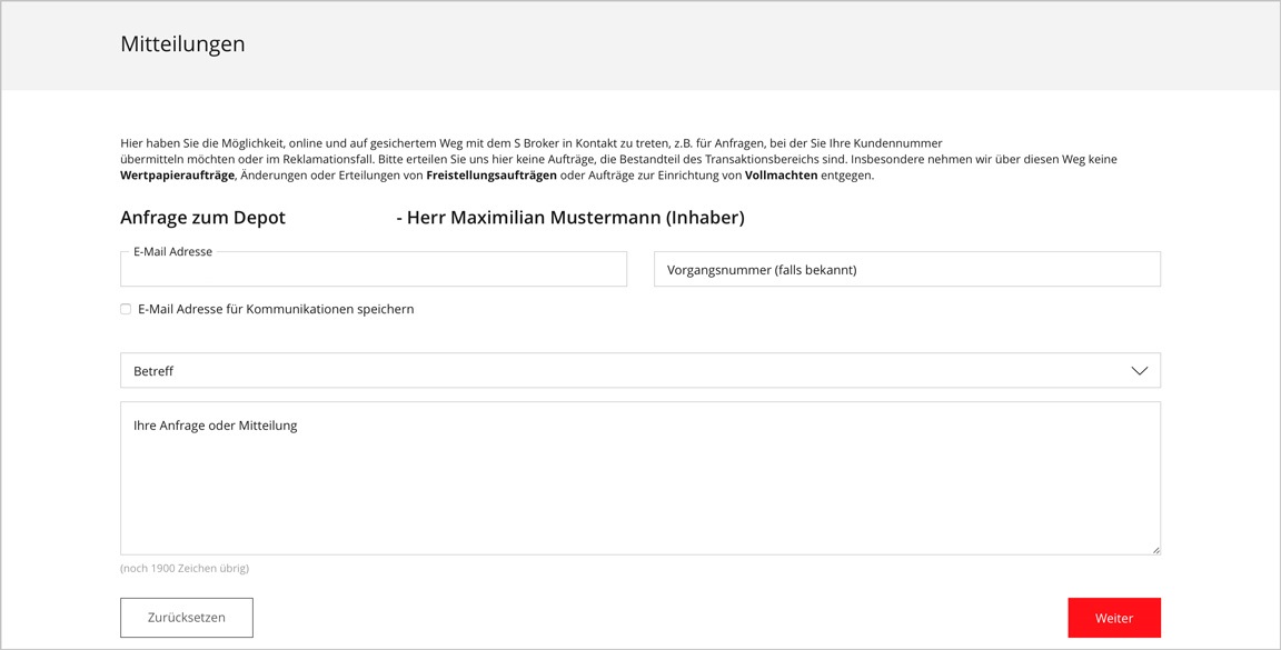 Bildschirmausschnitt Gesicherte Mitteilungen schreiben