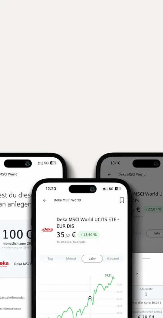 S Broker App auf drei Screens.