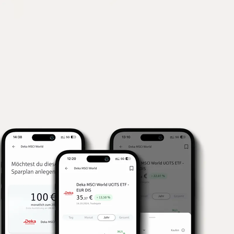 S Broker App auf drei Screens.